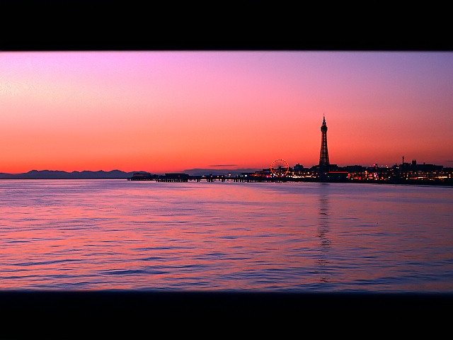 Blackpool (viewed through hand-rails on pier)