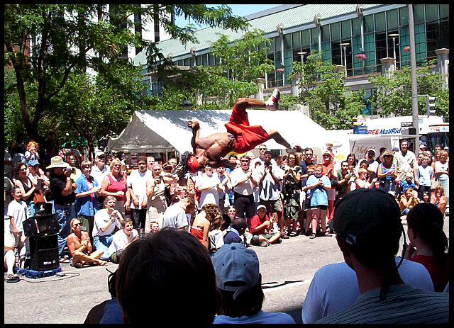 "Faster than a speeding bullet"   Man flying in Denver.