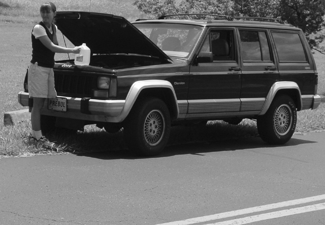 Overheated on summer vacation with baby in back of Jeep