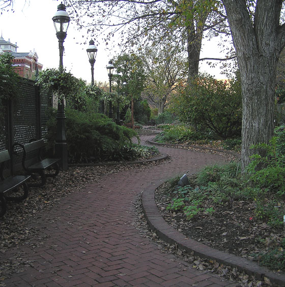 Quiet bench by the bend.