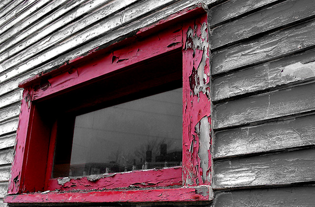 Red Window on a Gray Day