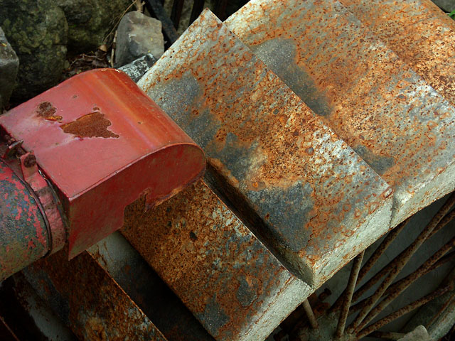 Looking Down at a Rusty Waterwheel