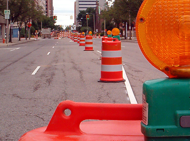 CONSTRUCTION TIME AGAIN -- "ORANGE BARRELS" INVADE DOWNTOWN LANSING