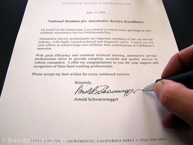 Gov. Schwarzenegger proclaims Automotive Service Professionals Day