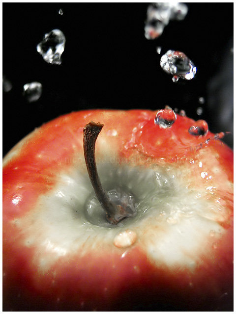 Rain drops on an apple