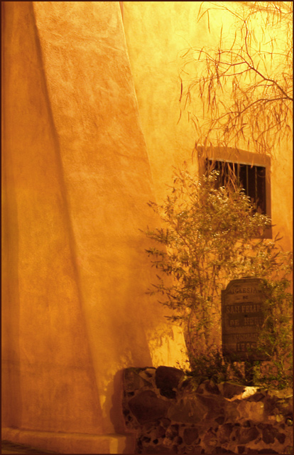 Yellow Stucco Illuminated at Night