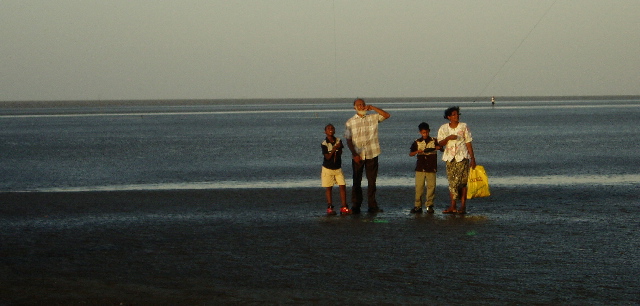 family flying kite