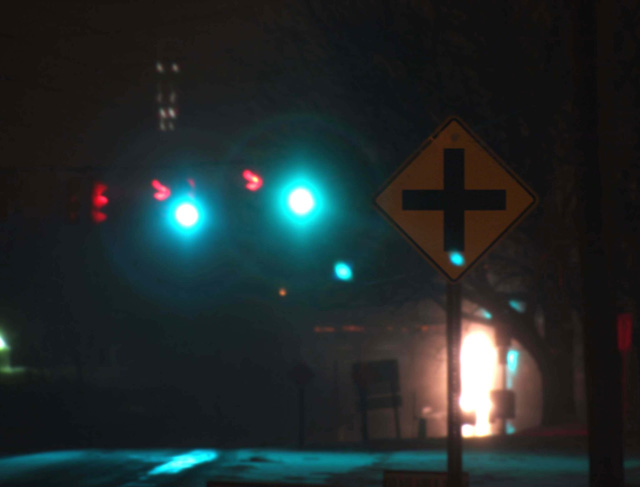 Crossroads at night