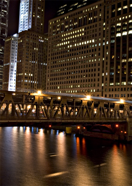 Night Train Over Wells Street Bridge