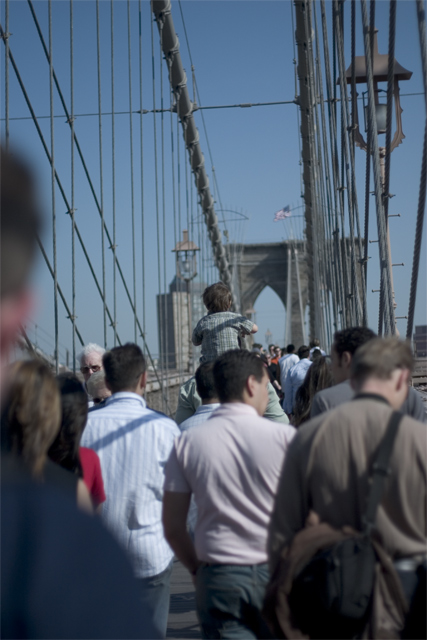 Walking down the Brooklyn Bridge