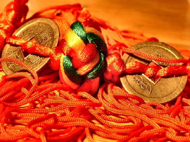 Red Silk with Knot and Coins