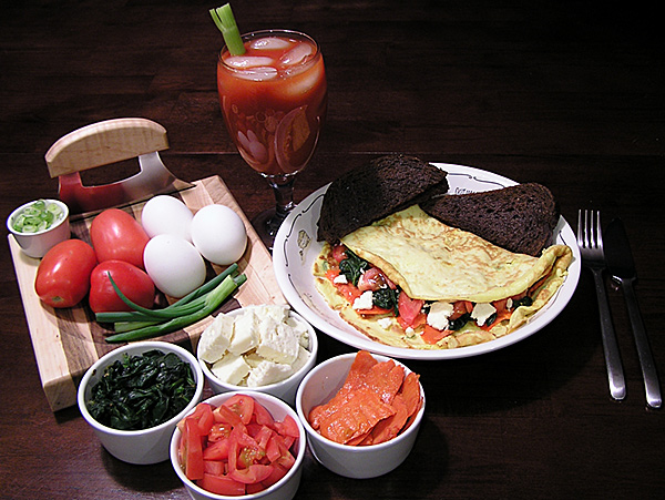 Omlette with Lox Feta and Spinach