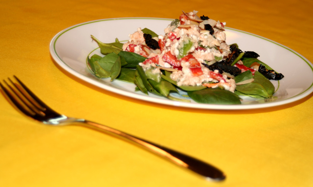 Chicken and Vegetable Salad on Spinach