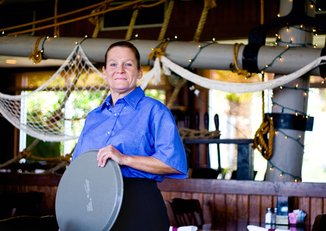 Waitress at a seafood restaraunt