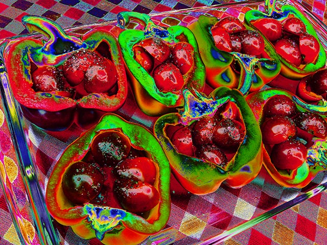 Peppers and Tomatos on a Checkered Cloth