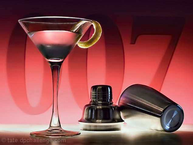 “A medium dry martini, lemon peel, shaken, not stirred.” (from Dr. No, 1962)