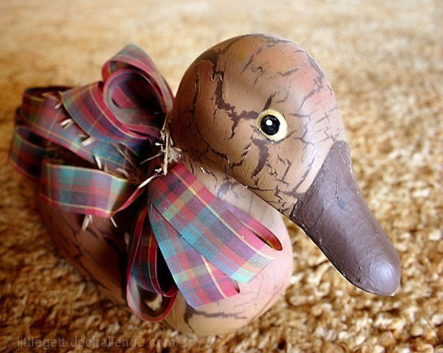 Wooden Duck w/Ribbon on Carpet Pond