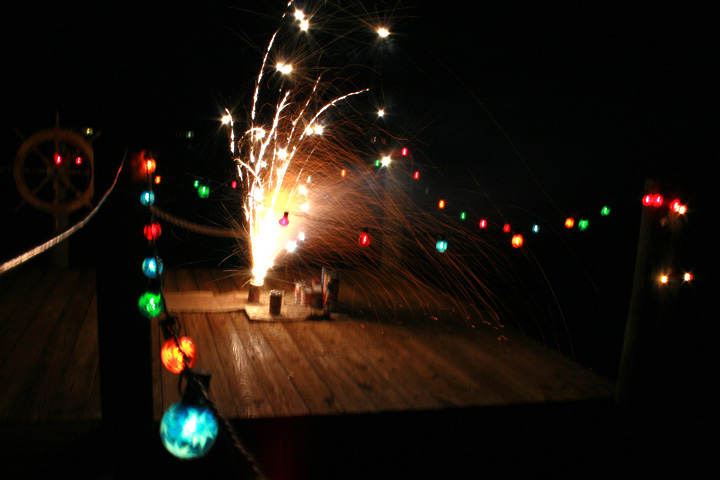 Fireworks on the dock.