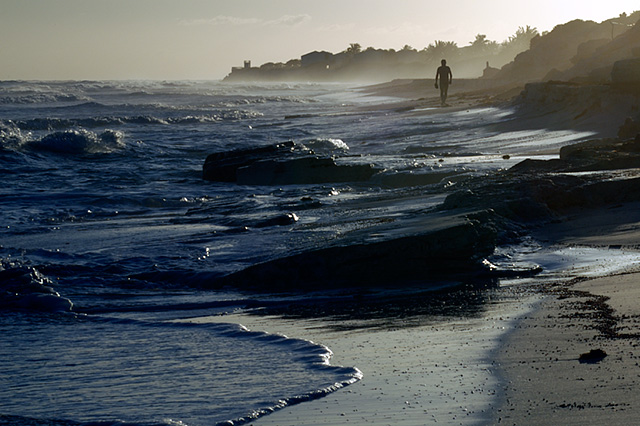 Seascape with salty mist and a silhouette