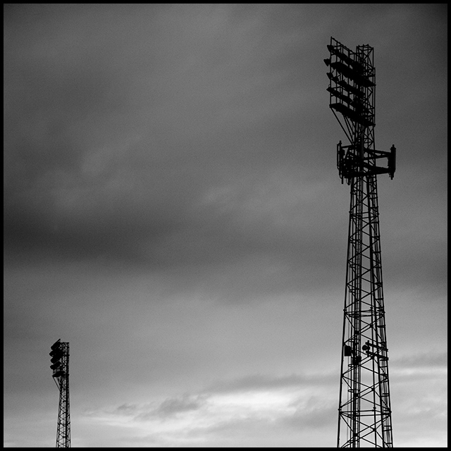 Floodlights at dusk