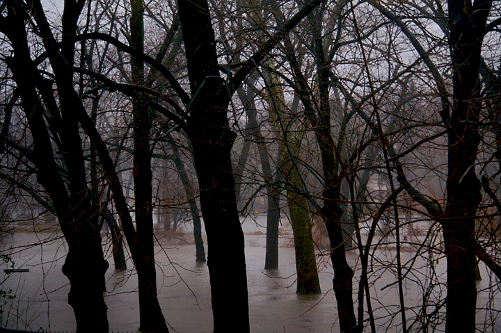 A River Flood As Seen From A Passing Train Window