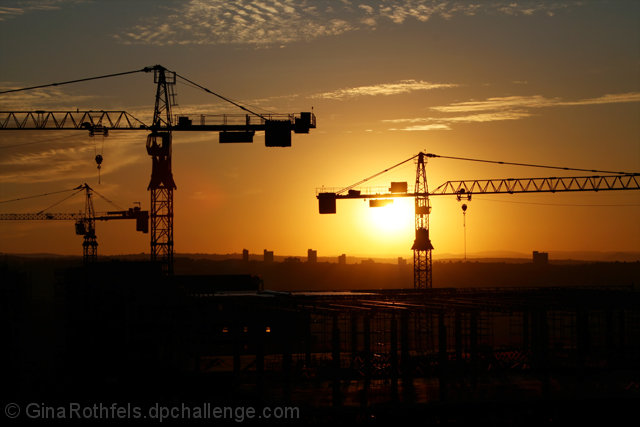 Building site at sunset