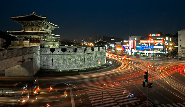 Ancient fortress in a bustling city