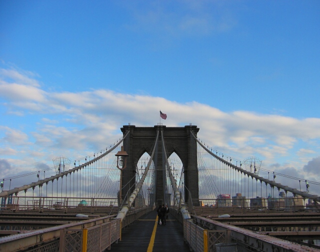 flag on brooklyn bridge