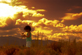 Under a fiery sky