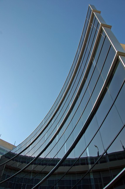 Curved Black Glass Wall