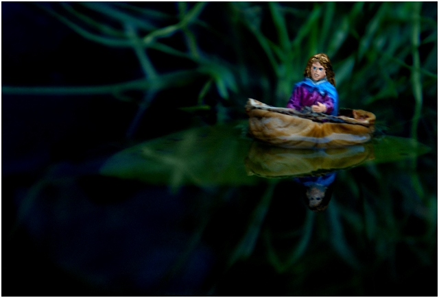 Thumbelina Helplessly Marooned on a Lily Pad at Night by MaryO