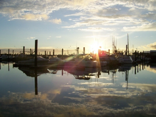 sunset at the port