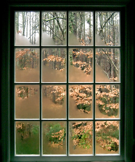 A kitchen window with a view.