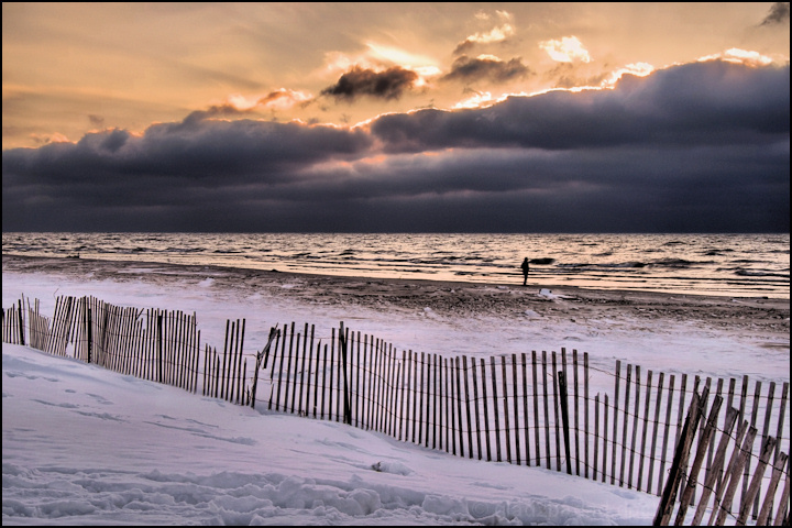 Sunset Stroll on a Wintry Beach