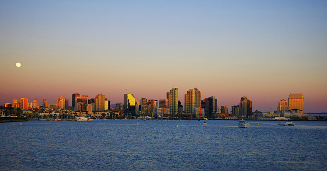 sunset with moonrise