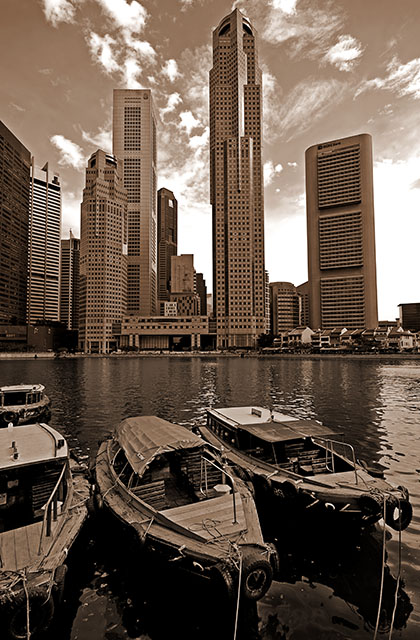 Singapore's Financial Skyline - Juxtaposition of the modern against the traditional