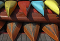 A stack of canoes