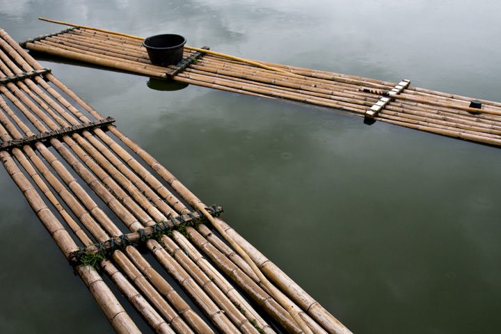 Bamboo Rafts in Light Rain