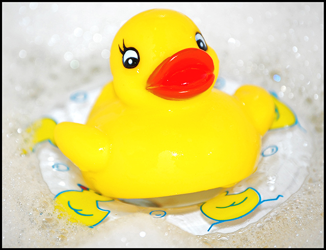 Stereotypical Ducky Enjoys Warm Bubble Bath