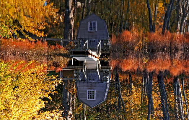 New England boat house in Autumn.