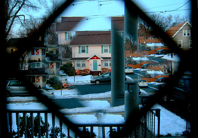 Suburbia (through beveled glass)