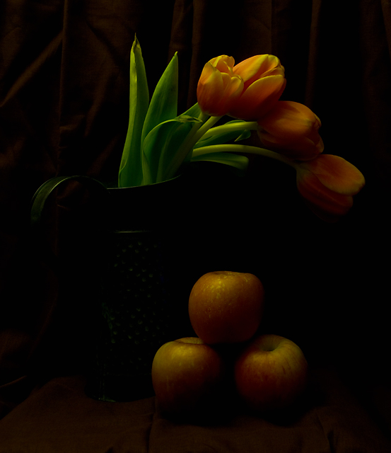 Three Apples by Tulips