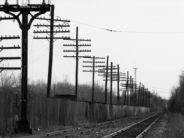 riding phone lines along tracks