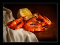 Still life of shrimp with lemon