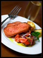 Pan Fried Spam with Fresh Tomato & Basil Salad