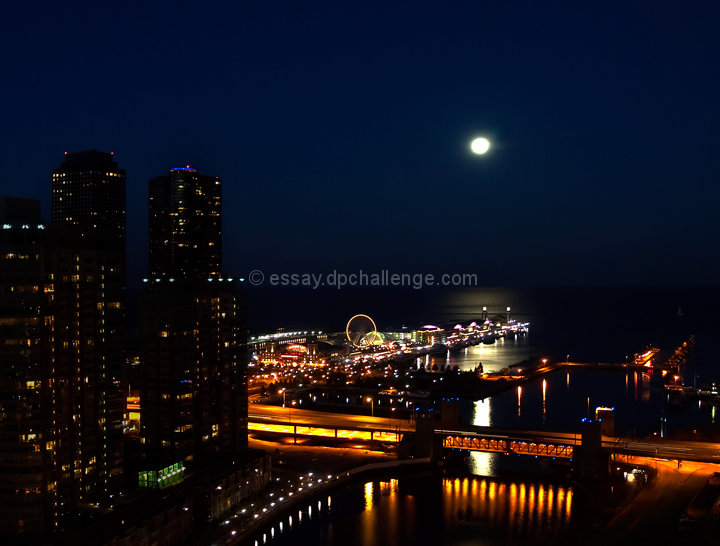 Moonrise over Navy Pier