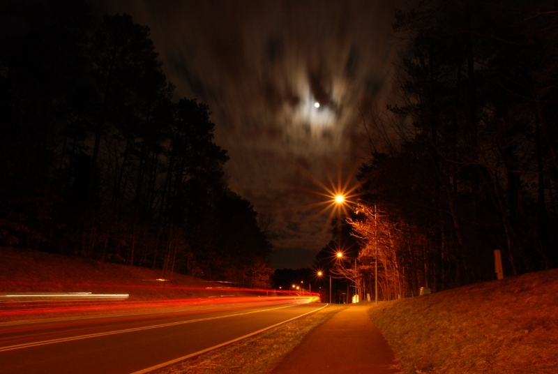 Night Time Street with Moon