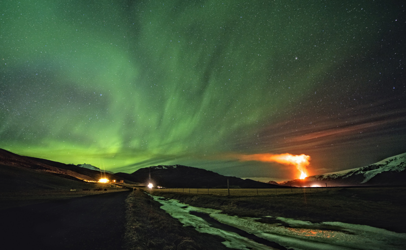 Northern Lights and Volcano