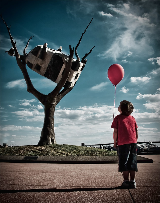 A Boy, A Balloon, and a Cow in a Tree