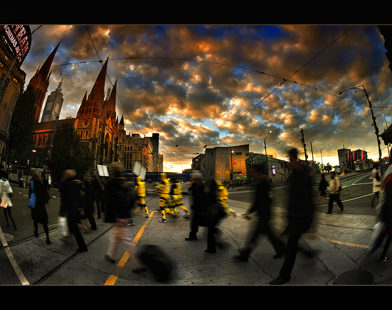 Morning Sunrise Rush : Flinders Street, Melbourne